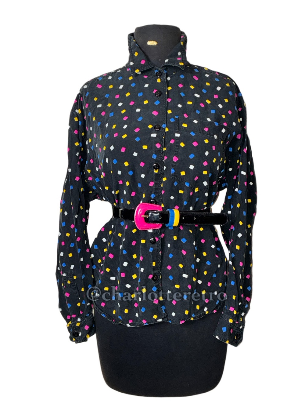 vtg LizSport Liz Claiborne • Confetti Print Button-Up Top